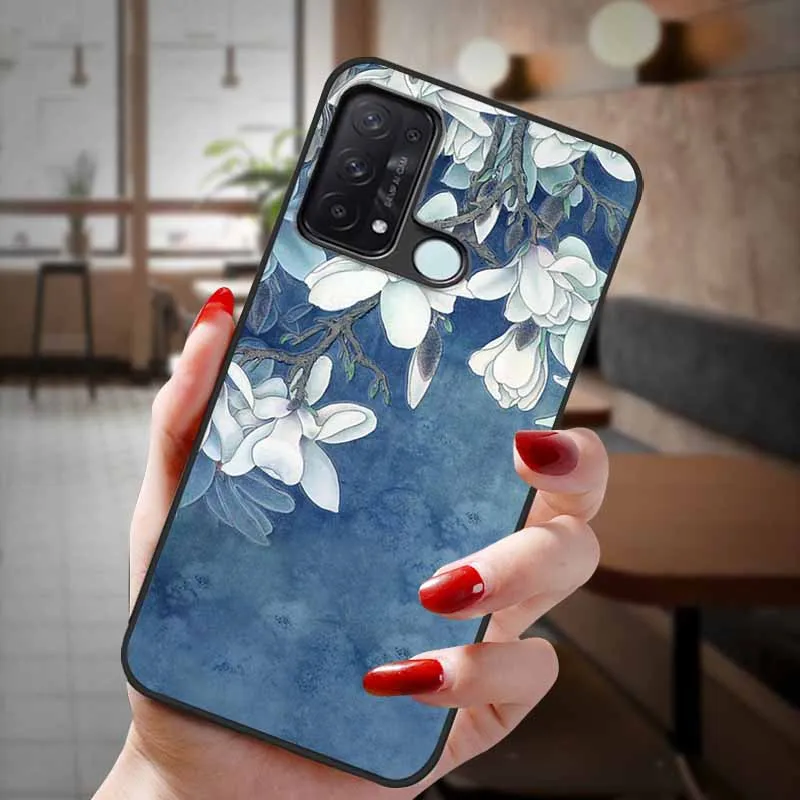 For OPPO Reno 5A 5G Case 3D Emboss Cute Flowers Relief Soft Phone