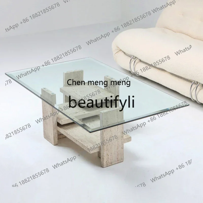 E153 smt1 Glass coffee table Nordic small apartment simple modern designer living room sofa travertine rectangular creative