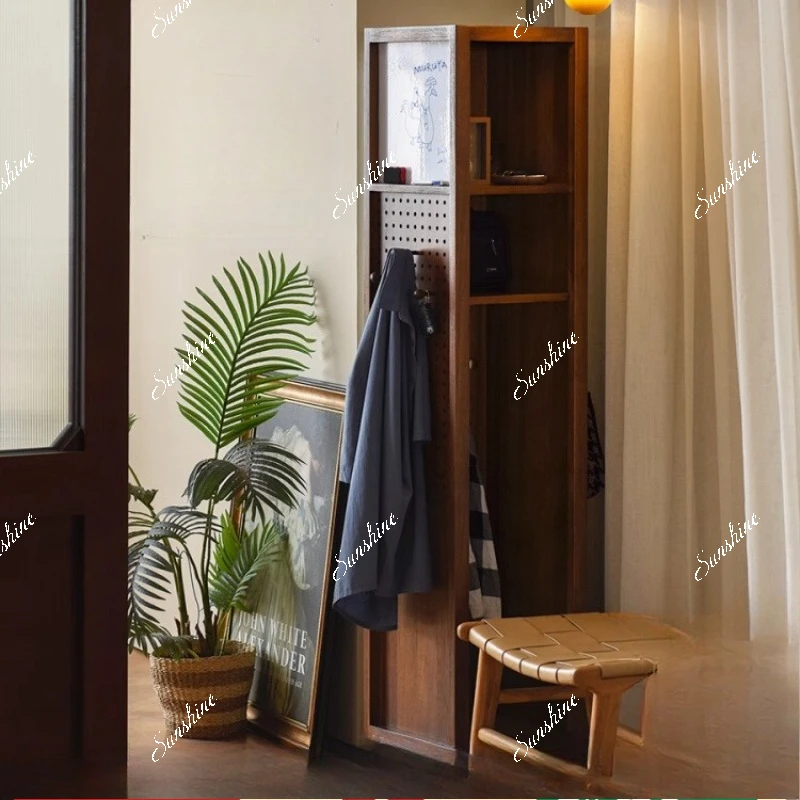 Solid wood rotating mirror cabinet home floor full body mirror retro storage display entrance storage