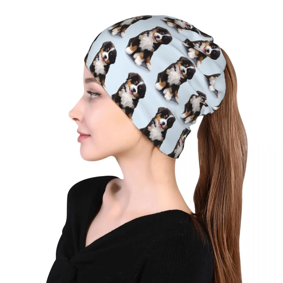 Van Gogh Style Painting Of Bernese Mountain Dog Bandana Neck Cover Magic Scarf Warm Headwear Beanies Hat Unisex Adult All Season - view 5