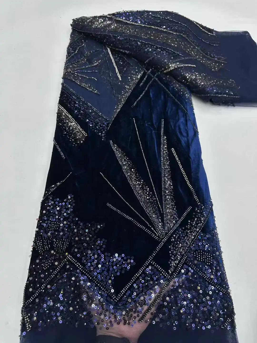 2026 5 Yards High Quality Velvet French Tulle Net Sequins Fabrics Luxury Beaded Lace Fabric African Lace For Wedding Dress Women