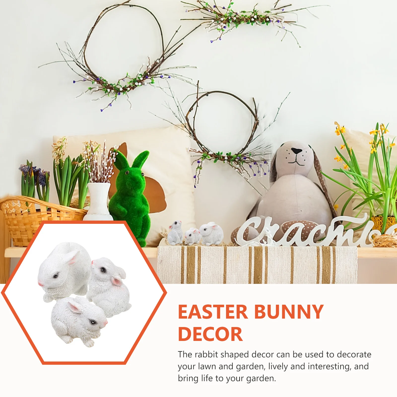 

3Pcs Resin Animals Ornament Adorable Easter Bunny Decor Mini Garden Home Supply Mini Bunny Decor Resin Animals Ornament