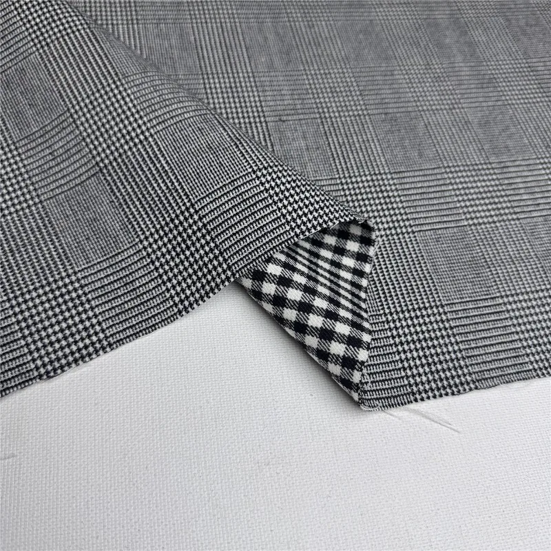 Grey Worsted Wool Double Layer Check Plaid Fabric Autumn Winter Dress Curtain Tablecloth Handmade Sewing DIY Home Craft Material