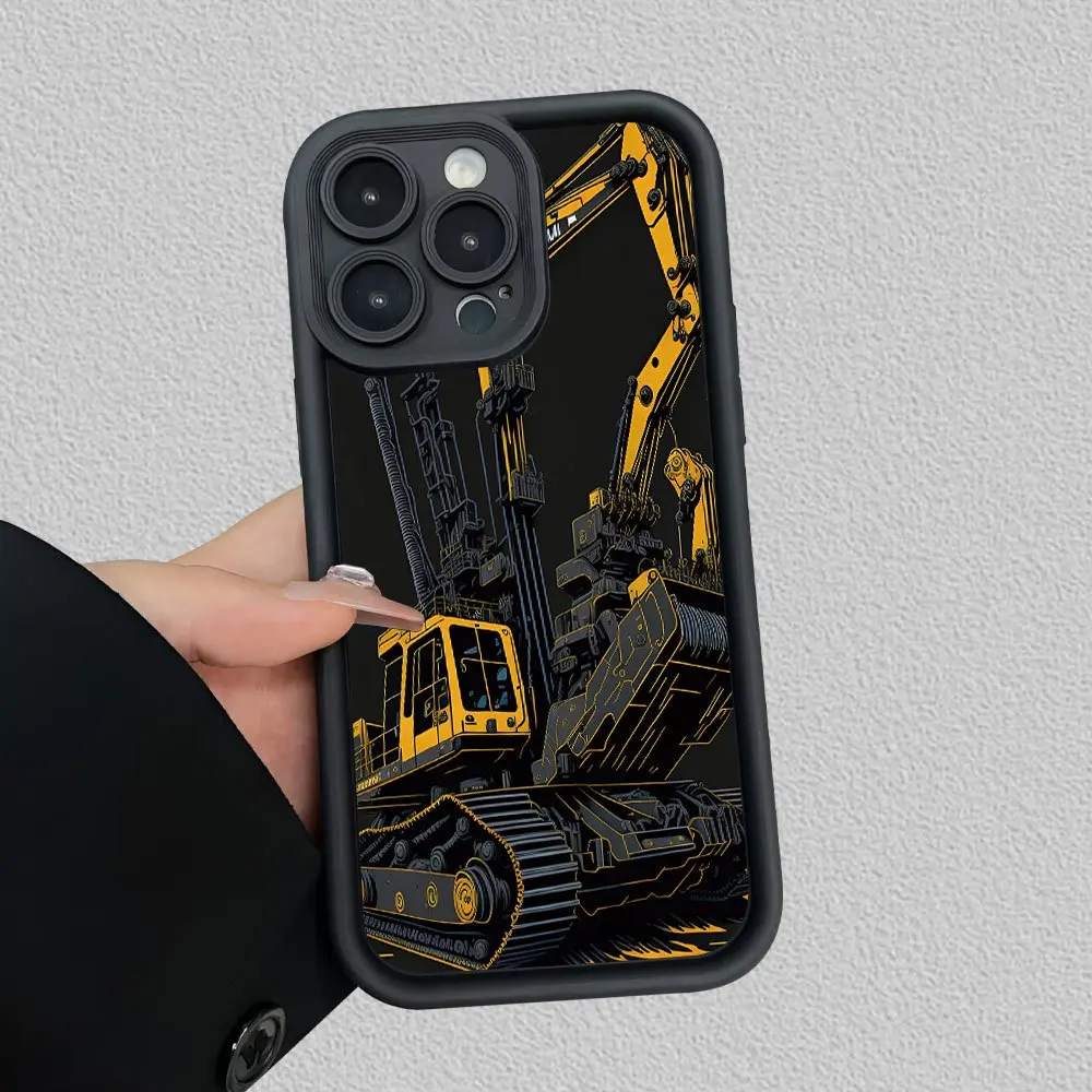 

Excavator design pattern phone case for iPhone 16 15 14 13 12 11 Pro/ Max/Plus shock-proof rear cover anti-fingerprint