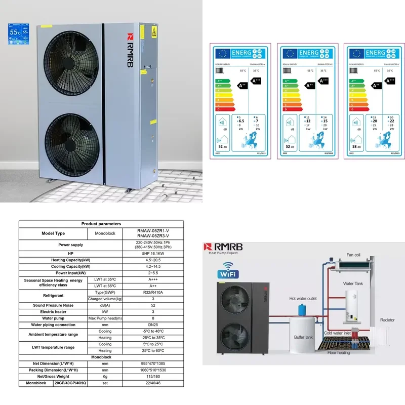 Heat Pump 16.1 kW for OEM ERP A+++ Monoblock Air Source Water Heater with DC Inverter Compressor Household App-Controlled
