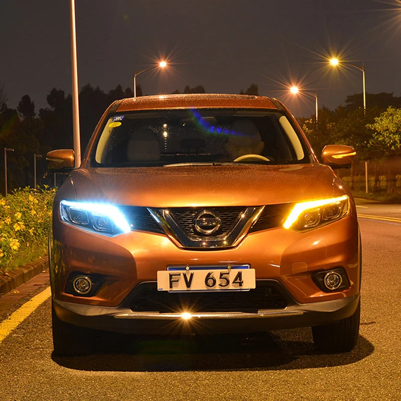 Dla Nissan x-trail reflektory Rouge 2014- 2016 reflektory światła przeciwmgielne światła do jazdy dziennej DRL H7 LED Bi Xenon żarówki akcesoria samochodowe