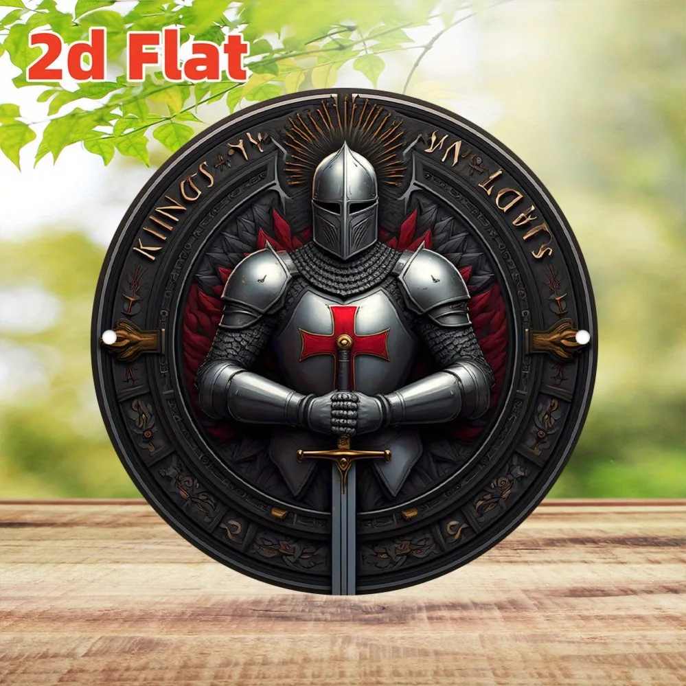 Crusader Knight 2D Flat High Definition Metal Wall Art Sacred Heart Red Cross Medieval Armor Sword Religious Valor Bravery Vinta - view 5