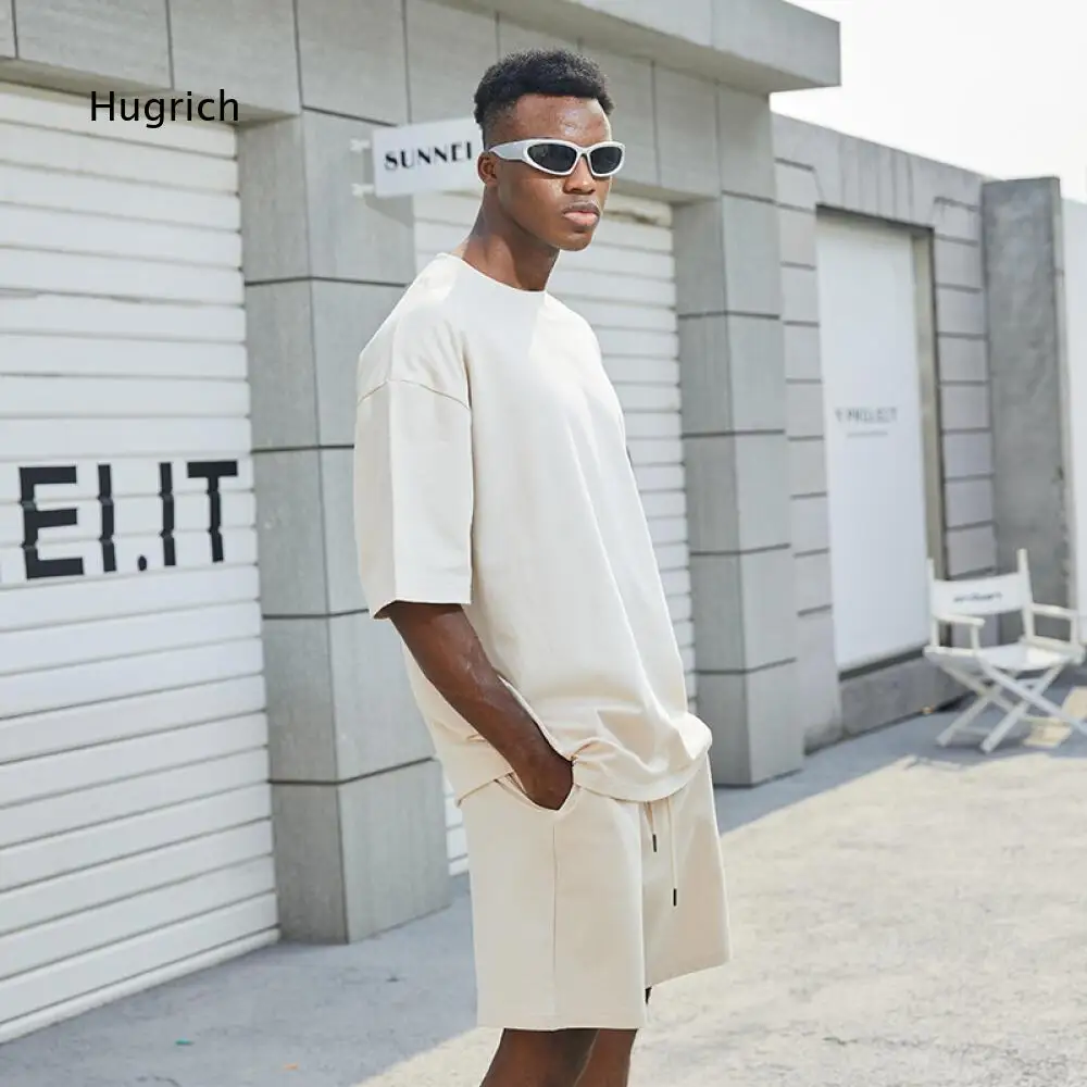 Men Casual Co Ord Set Oversized Crew Neck Short Sleeve Shirt And Relaxed Drawstring Shorts For Comfortable Simple Daily Styling