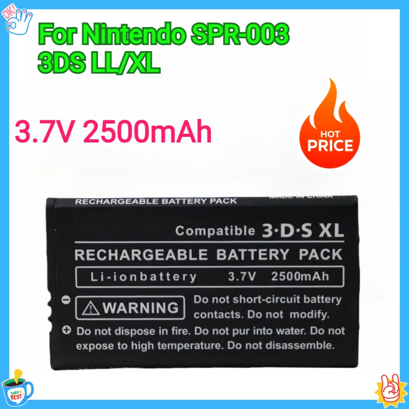 

Replacement Battery 3.7V 2500mAh Rechargeable Lithium-ion Battery Pack for Nintendo SPR-003 3DS LL/XL