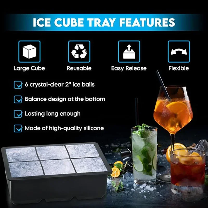 6/8/15 Grids Big Ice Food Mold Giant Jumbo Large Food Grade Silicone Ice Cube Square Tray Mold DIY Ice Maker Model Ice Cube Tray