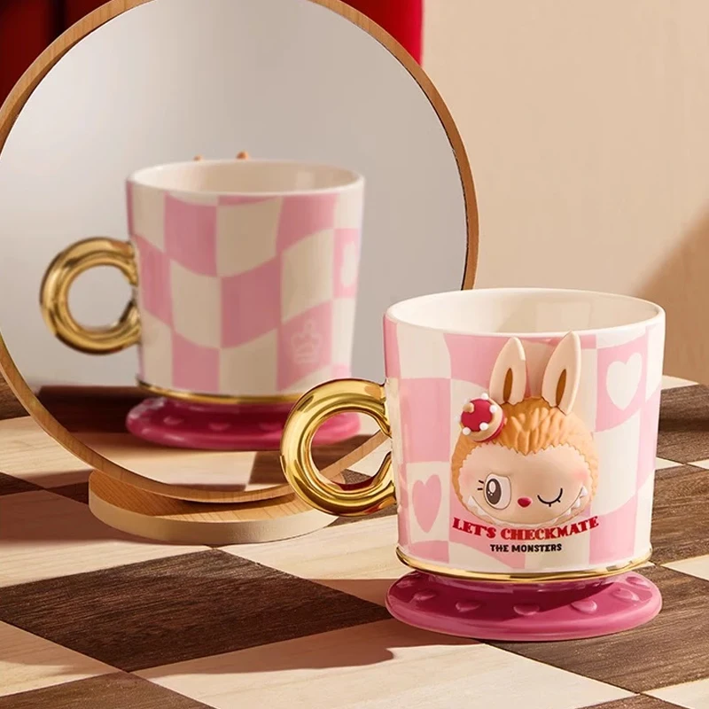 

The Monsters Chess Adventure Series Mug Pink Blue Cartoon Labubu Mug Large Capacity Household Coffee Milk Tea Mug