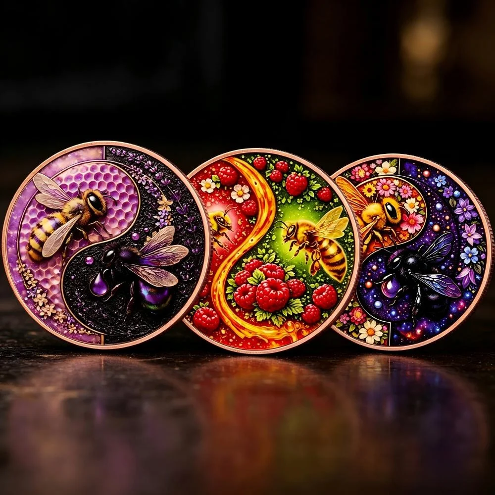 2026 Bee Copper Coin Challenge Coin Yin-yang Bee Design 2D Double-Sided Print Friendship Gift for Women, Men & Coworkers