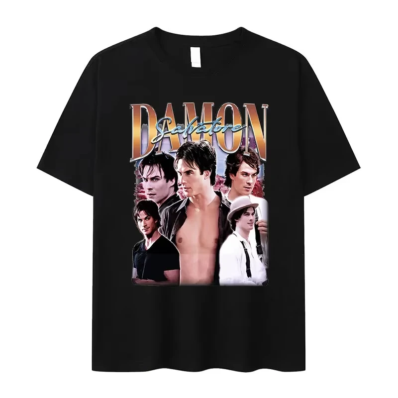 

Retro Damon Salvatore IanSomerhalder TV Drama Pattern Tshirt for WomenGothic Fashion Summer Tshirt for Women's Street Wear