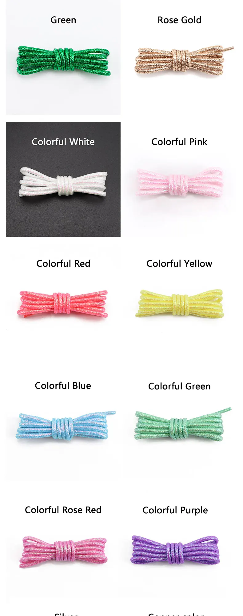 Neue bunte runde Schnürsenkel, modische Glitzer-Schnürsenkel für Laufschuhe, Sneaker-Schnürsenkel 100/120/140/160/180 cm, Stiefelschnürsenkel für Schuhe – Detail 20