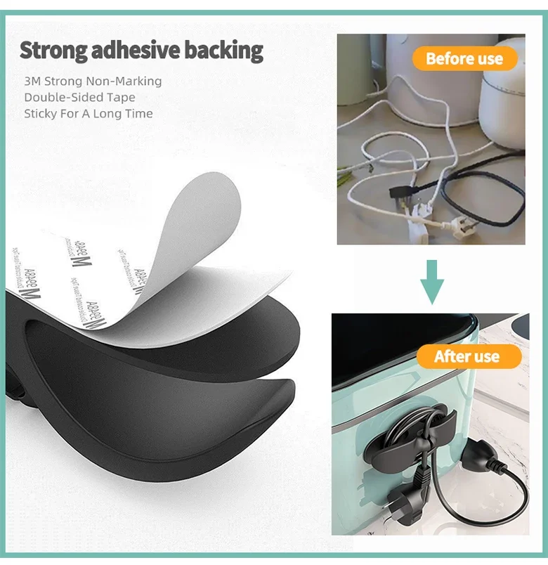 4PCS Ganizer Power Cord Organizer Self-adhesive Rubber Electrical Appliances Wire Clamps Durable Charging Cable Holder for Home