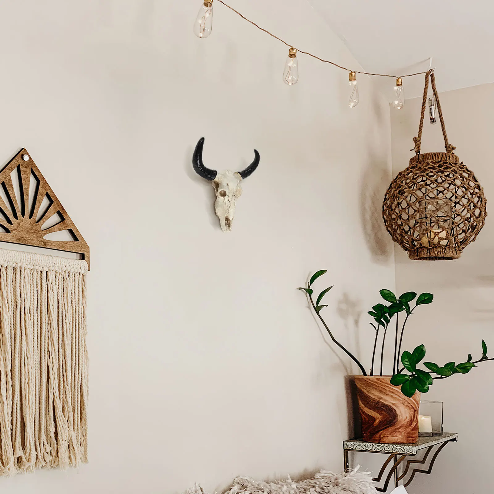 

Creative Resin Bull Skull Wall Decor Skull Head Ornament for Living Room Study Tribal Style Animal Wall Decor