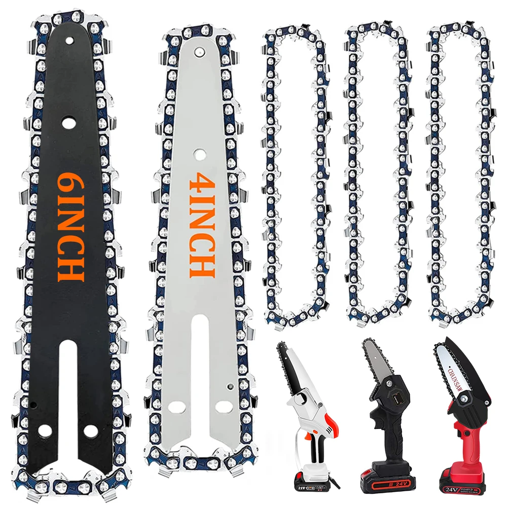 4/6 Inch Chain, Home Cordless Electric Chain Saw Accessories, Replacement Chain/Guide Rail For Pruning Saw, Tree Cutting Tools