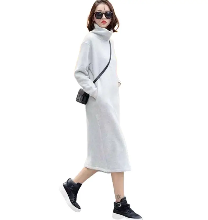 

2024 Korean Women Autumn Knitted velvet Dresses Winter Slim Turtleneck Long Sleeve casual vinatge dress Vestidos Plus size 5XL