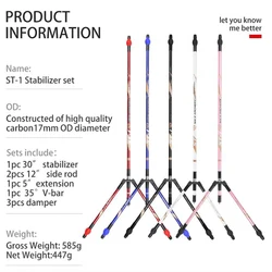 Archery Bow Stabilizer Bar Set 30/12/5inch Carbon Fiber Balance Bar set Detachable 35°/40° V-bar Nika ST-1