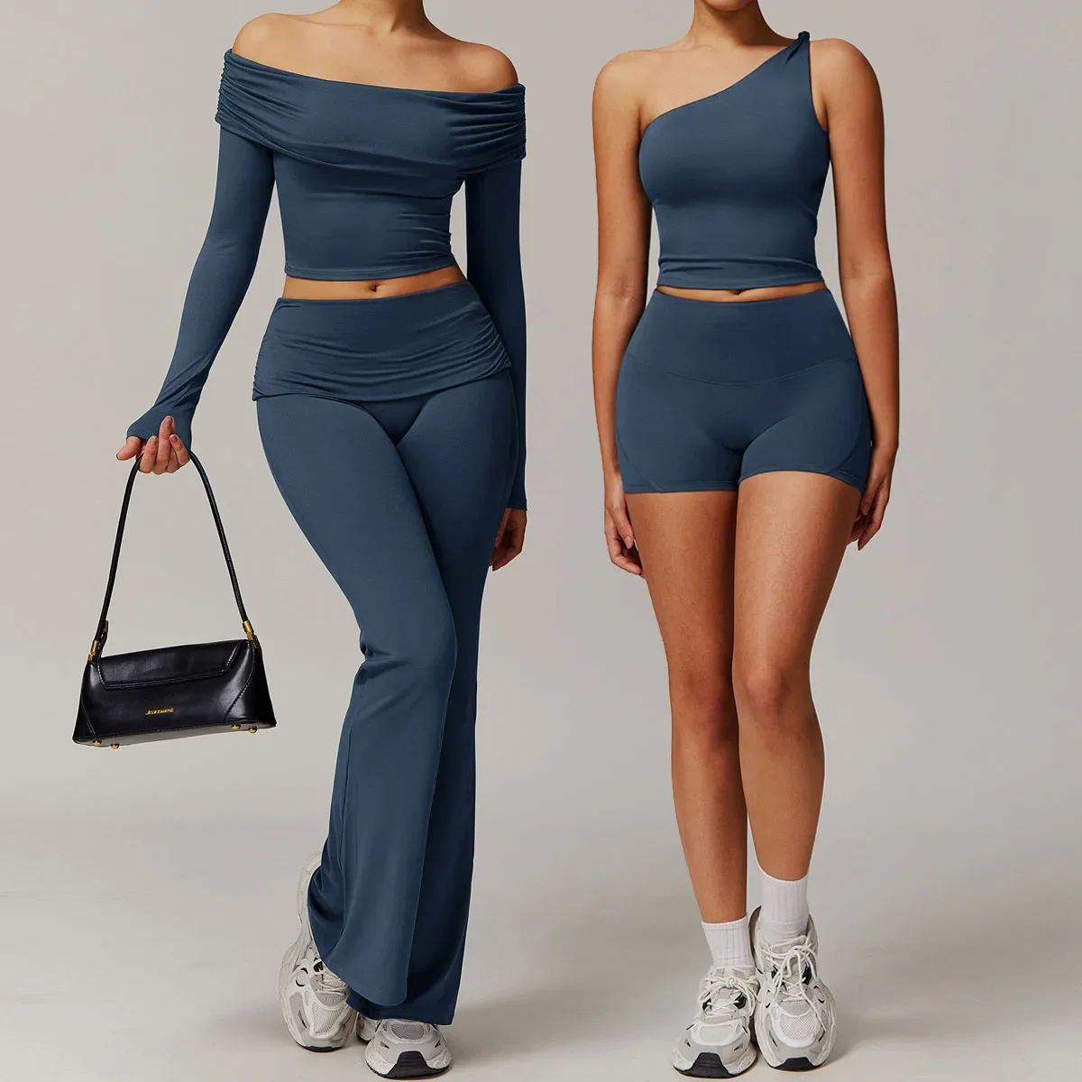 

Yoga Set 2 Pieces Women Clothes Workout Outfits Fitness Sportswear Gym Tracksuit High Waist Flared Leggings Sports Athletic Wear