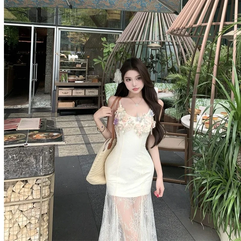 Rete in pizzo ricamato pesante Puro desiderio Vacanza Lungo Dr Estate Nuovo Sle Bellissimo Strapl Dr Coreano Sle Vita alta