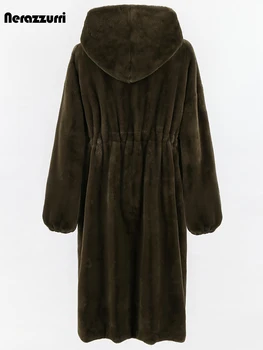 Nerazzurri kış uzun boy kalın sıcak yumuşak sahte makaslanmış vizon kürk kadın kaput ile Zip Up lüks tasarımcı kıyafetleri 2022