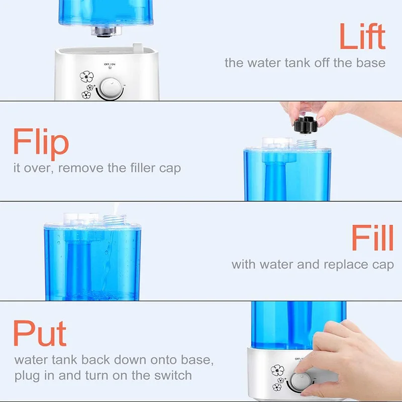 Petit humidificateur d'air silencieux à brume froide, adapté pour chambre à coucher, salon, prise US, 2 litres