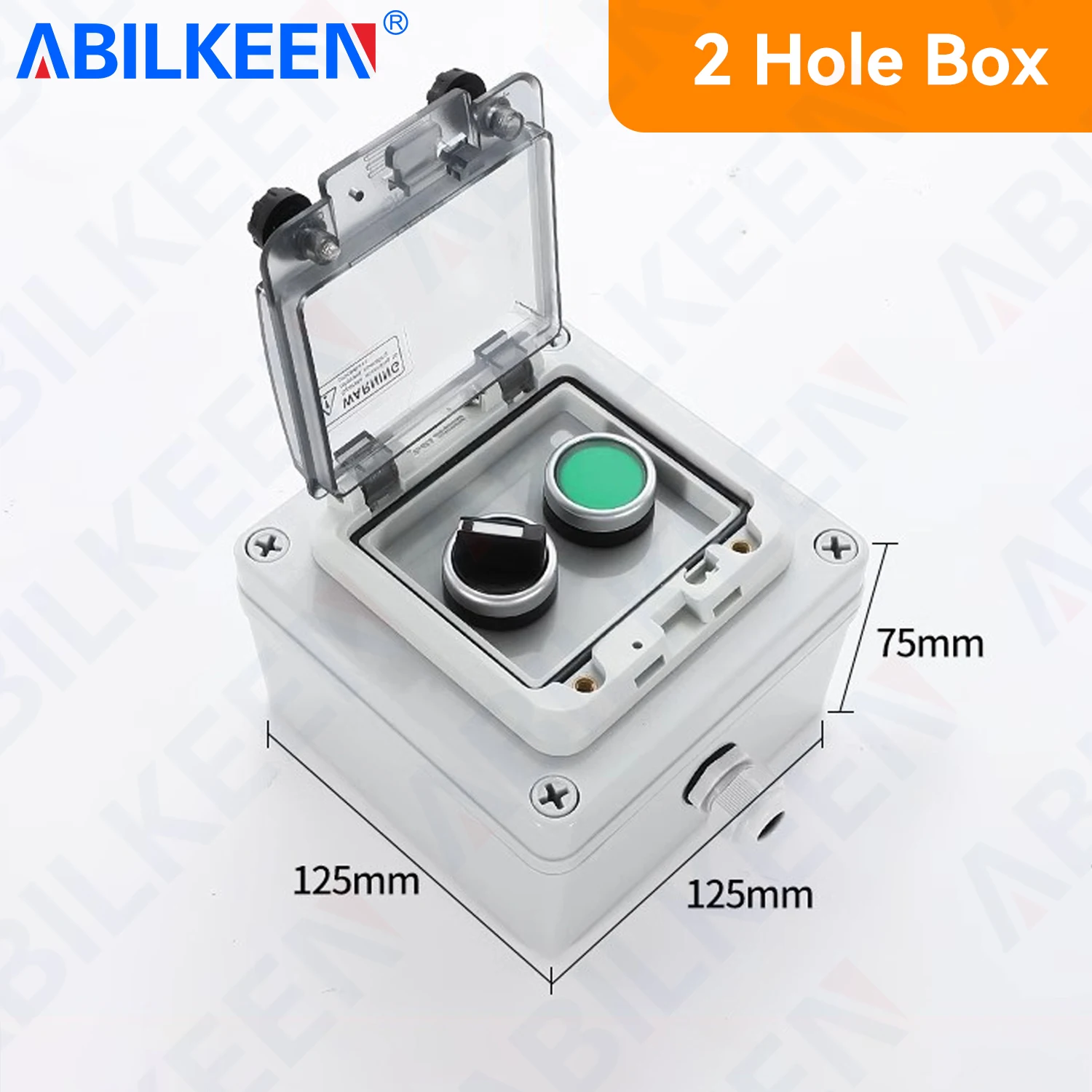 ABILKEEN Outdoor IP67 Waterproof Push Button Junction 2 Hole Box with LA38 Push Button 2/3Position Rotary Knob Selector Switch