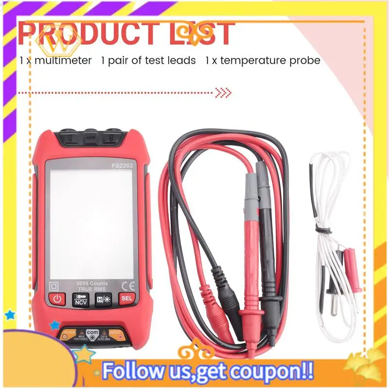 A01K-2X Digital Multimeter, 9999 Counts TRMS Auto-Ranging Voltmeter, Accurately Measures AC/DC Amp Ohm Voltage Meter
