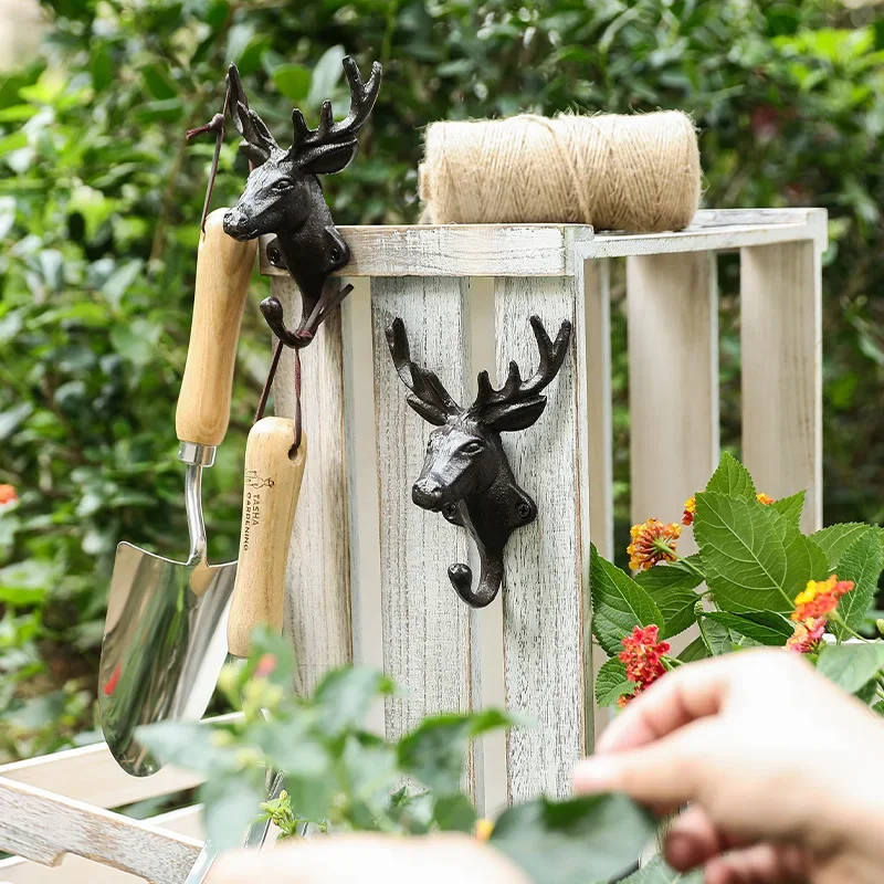 Foyer Wall Hanging Clothes Hanger American Wrought Iron Deer Head Decorative Hook Wall Hanging Creative Coat Hook Entrance Key