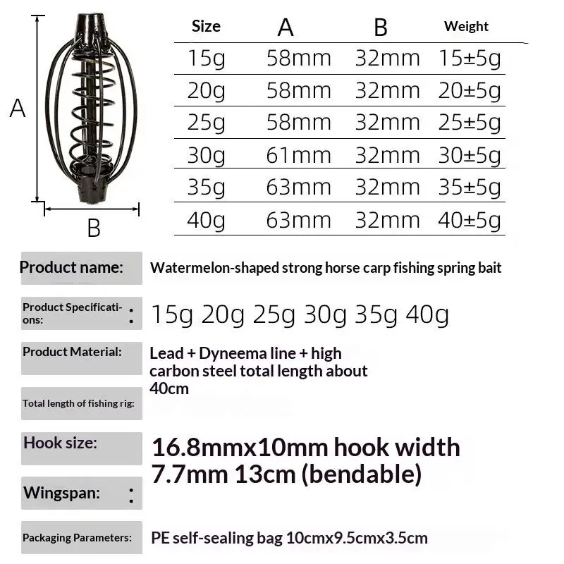 1Pc Carp Fishing Feeder Fishing Spring Bait Cage Fill Bait Tools Plug Play Black Hook Rig Set Feeder Tackle Fishing Baits Cages