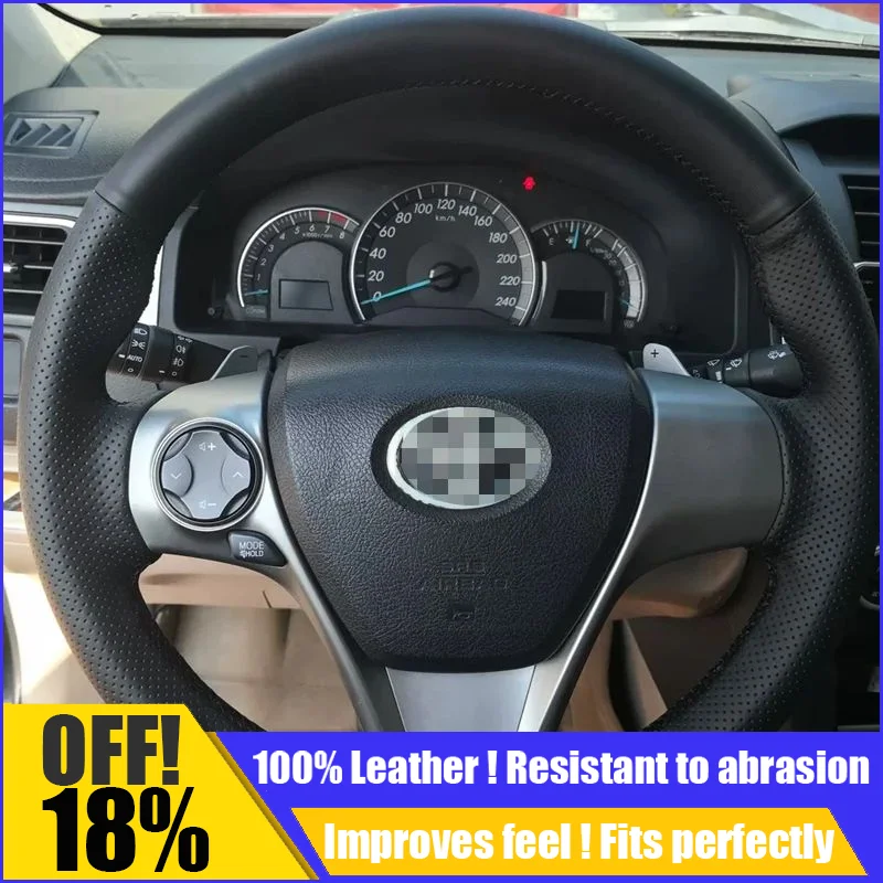 

Leather Car Steering Wheel Cover Fit For Toyota Venza Camry 2012-2015 Hand Sewing Custom Diy Auto Car Accessories