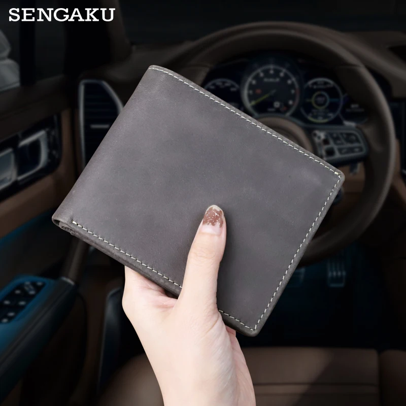 Genuine Leather Men's Wallet Vintage Card Slot Short Wallet Male Handmade Billfold Zipper Money Bag Coin Purse Wallet