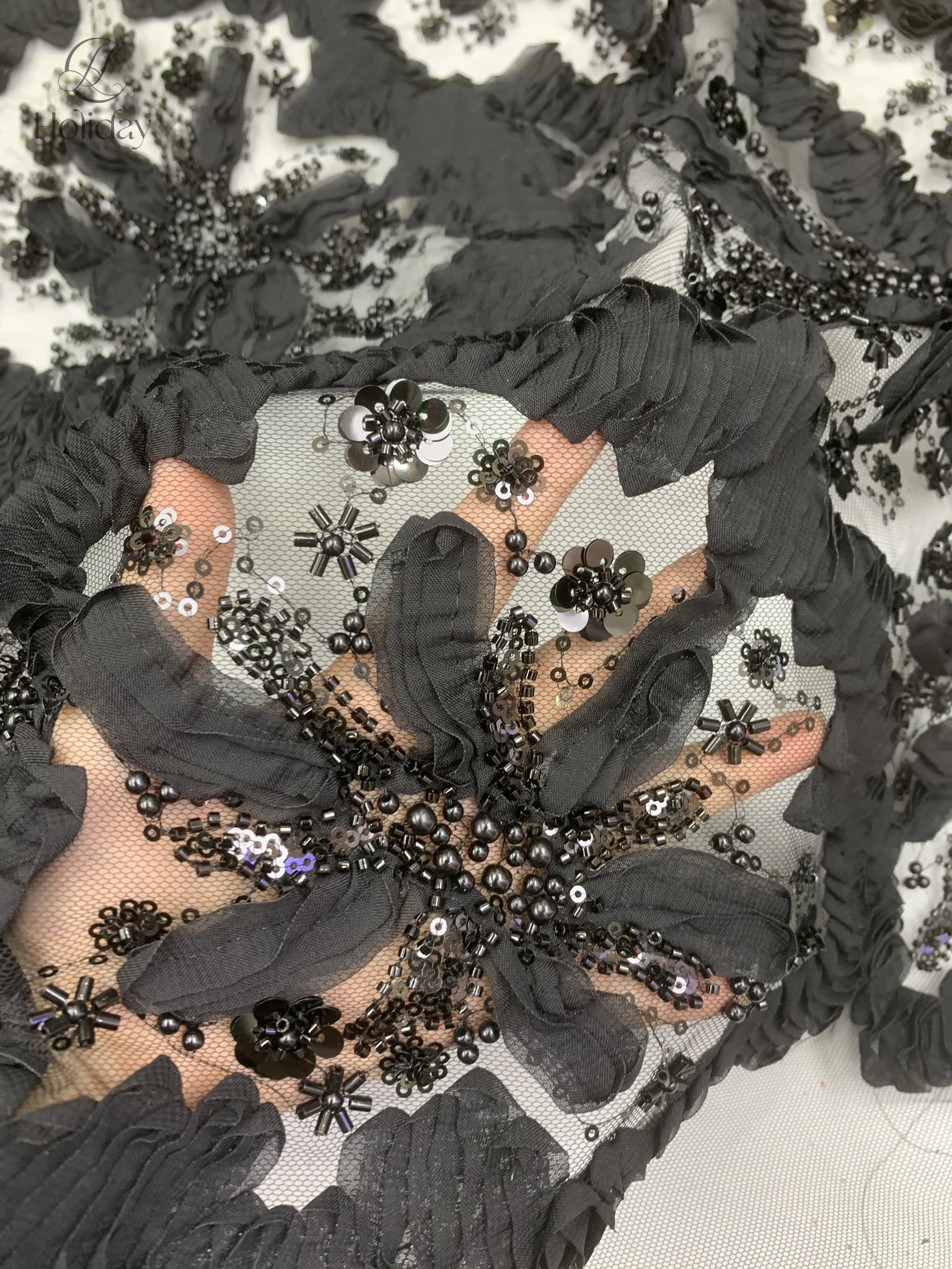 2025 Tessuto chiffon con paillettes di alta qualità Tessuto di pizzo chiffon Maglia francese Tessuto di pizzo Perline Tessuti di pizzo africano per cucire