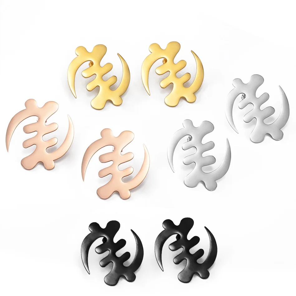 Anniyo (One Pair) 5.2cm/7.3cm African Symbol Big Earrings Adinkra Gye Nyame Hyperbole Stud Earrings Ethnic Jewelry #203821