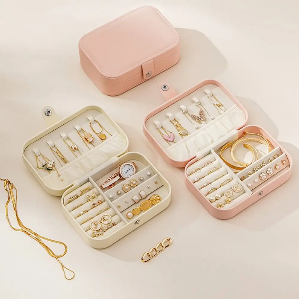 Pu レザージュエリーボックス防水ジッパージュエリーディスプレイケース長方形大容量ジュエリーオーガナイザーネックレスイヤリングリング