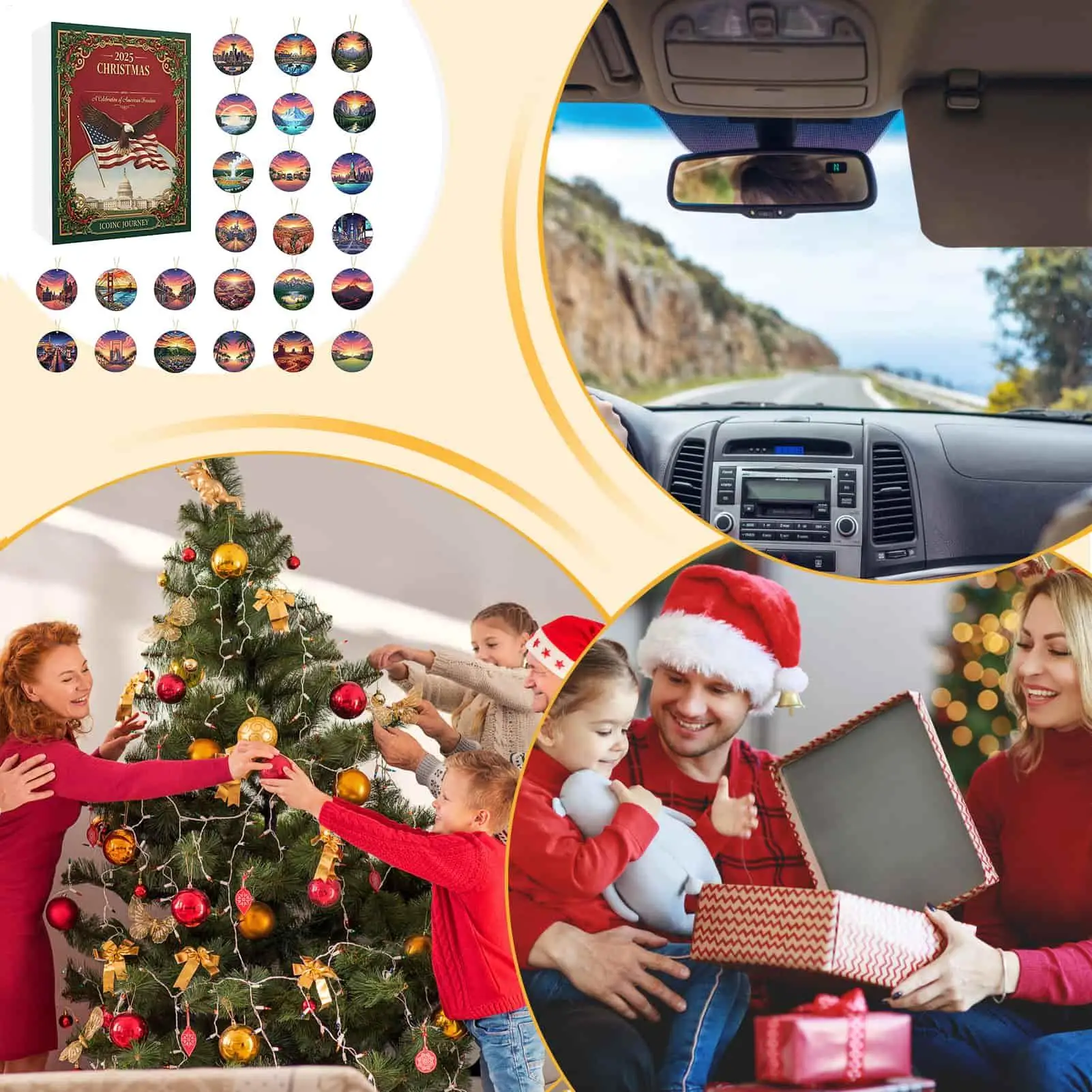 

Рождественский календарь Адвент 2025 2025 Коллекционная 2D-подвеска 24 дня праздника Американские достопримечательности Подвесной календарь для окна, двери, елки, сумки