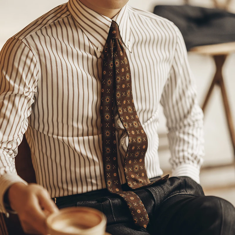 

Casual Stripe Men's Long Sve irt Slim Fit Summer Busin arp Button Collar Versatile Retro No Iron Faionable Top