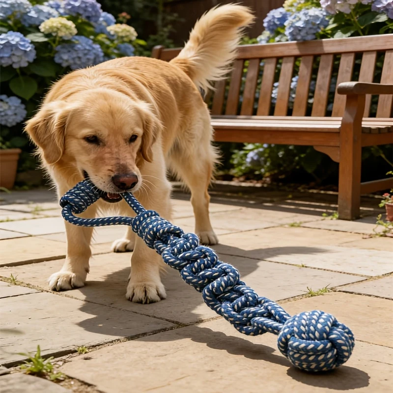 1pc Dog Toy Knot Rope Ball Cotton Rope Dumbbell Puppy Cleaning Teeth Chew Toy Durable Braided Bite Resistant Pet Supplies
