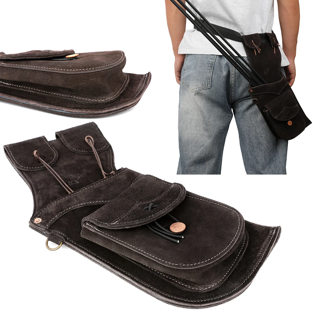 

Высококачественная сумка для хранения колчана из воловьей кожи с реверсом на талии и медным D-образным кольцом для охоты из блочного изогнутого лука