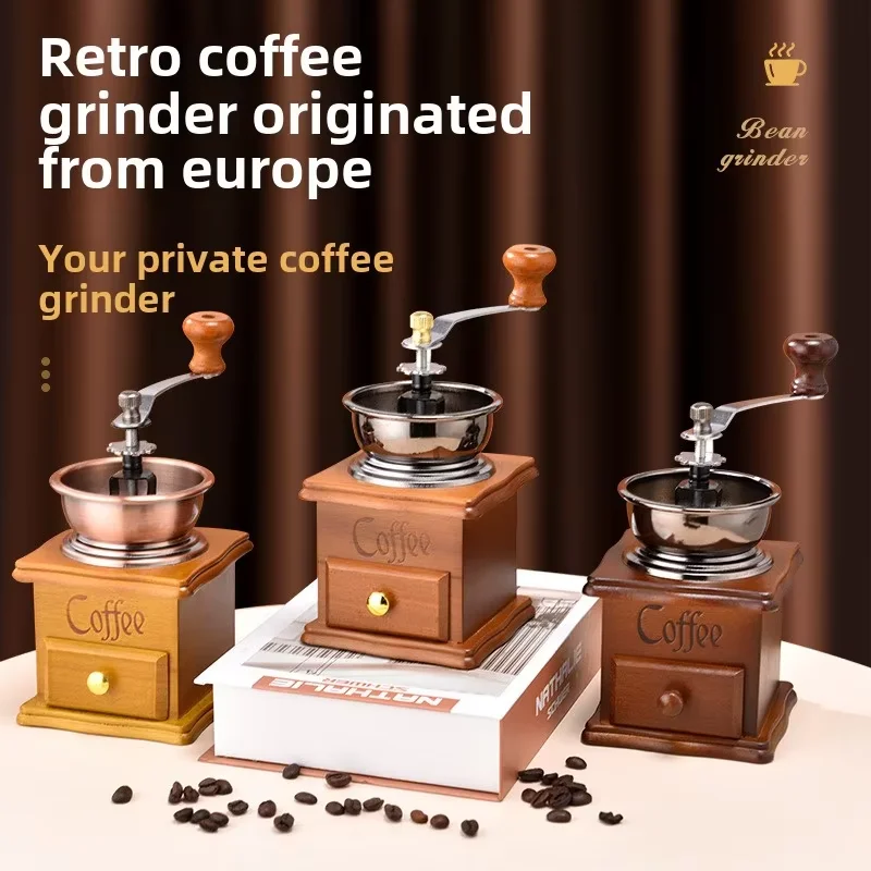

1PC Household Small Retro Hand Crank Coffee Machine Hand Grinding Bean Grinding Machine Kitchen Manual Coffee Bean Grinder