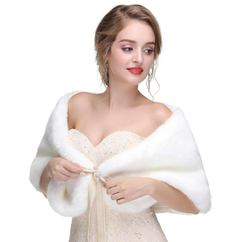 Elegant Faux Furs Shoulder Covering Shawl Wraps for Wedding Gowns and Evening Dress Bows Tie Capelet Furry Stoles Scarf HXBA