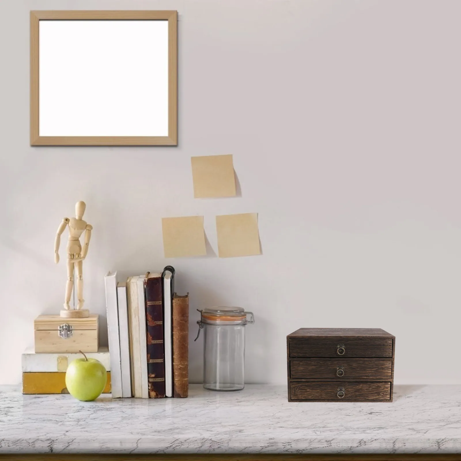 

1 шт. деревянный настольный органайзер-ящик в ретро-стиле, многослойный органайзер для хранения из массива дерева для офиса и дома