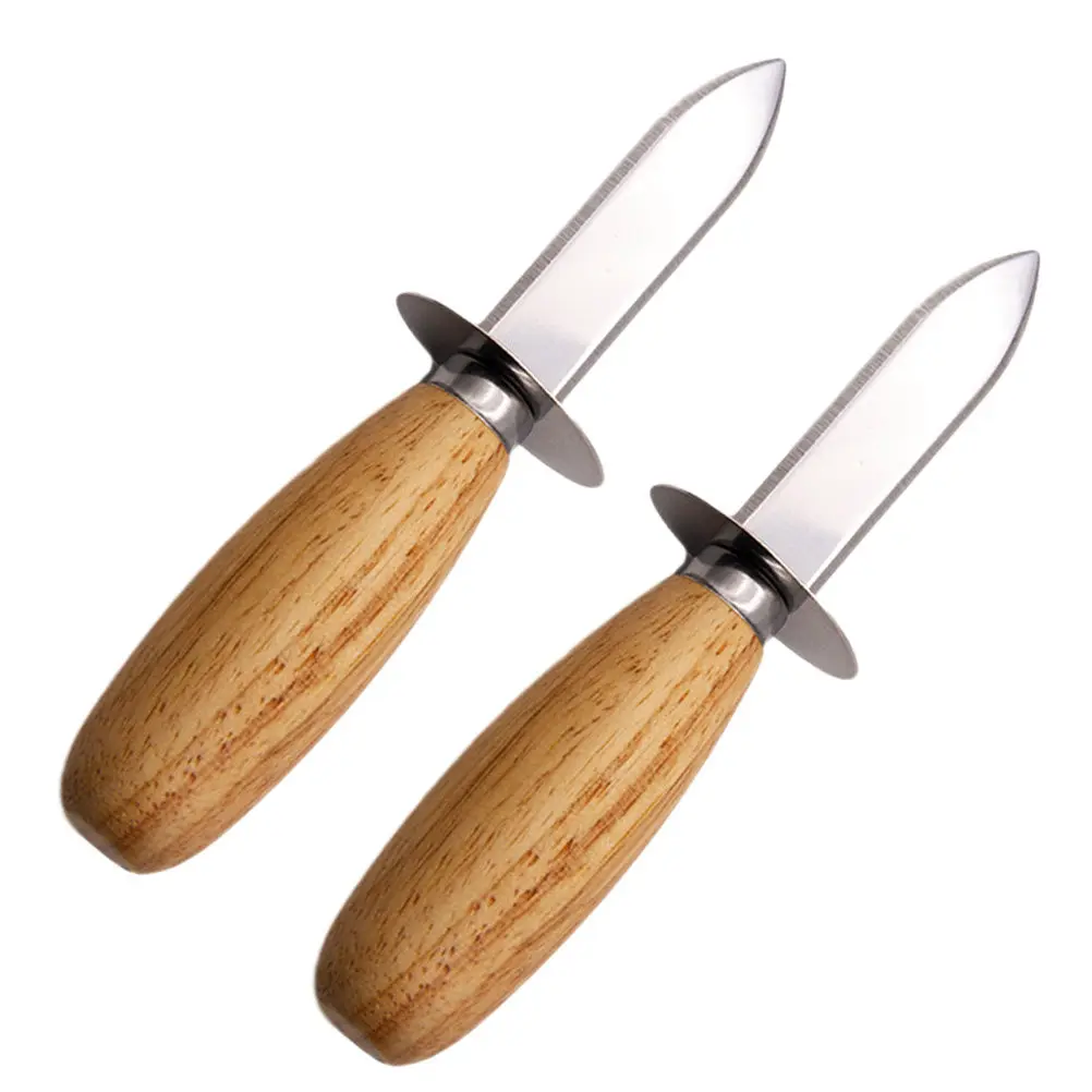 

2Pcs Professional Oyster Shucking Tools Stainless Steel Blade Wood Handle Non-Slip Seafood Shucker for Oysters Clams Scallops