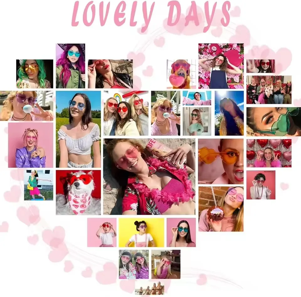 

Набор из 10 винтажных солнцезащитных очков в форме сердца для женщин и мужчин, без оправы, оптом, разные цвета, для уличной моды и фестивалей