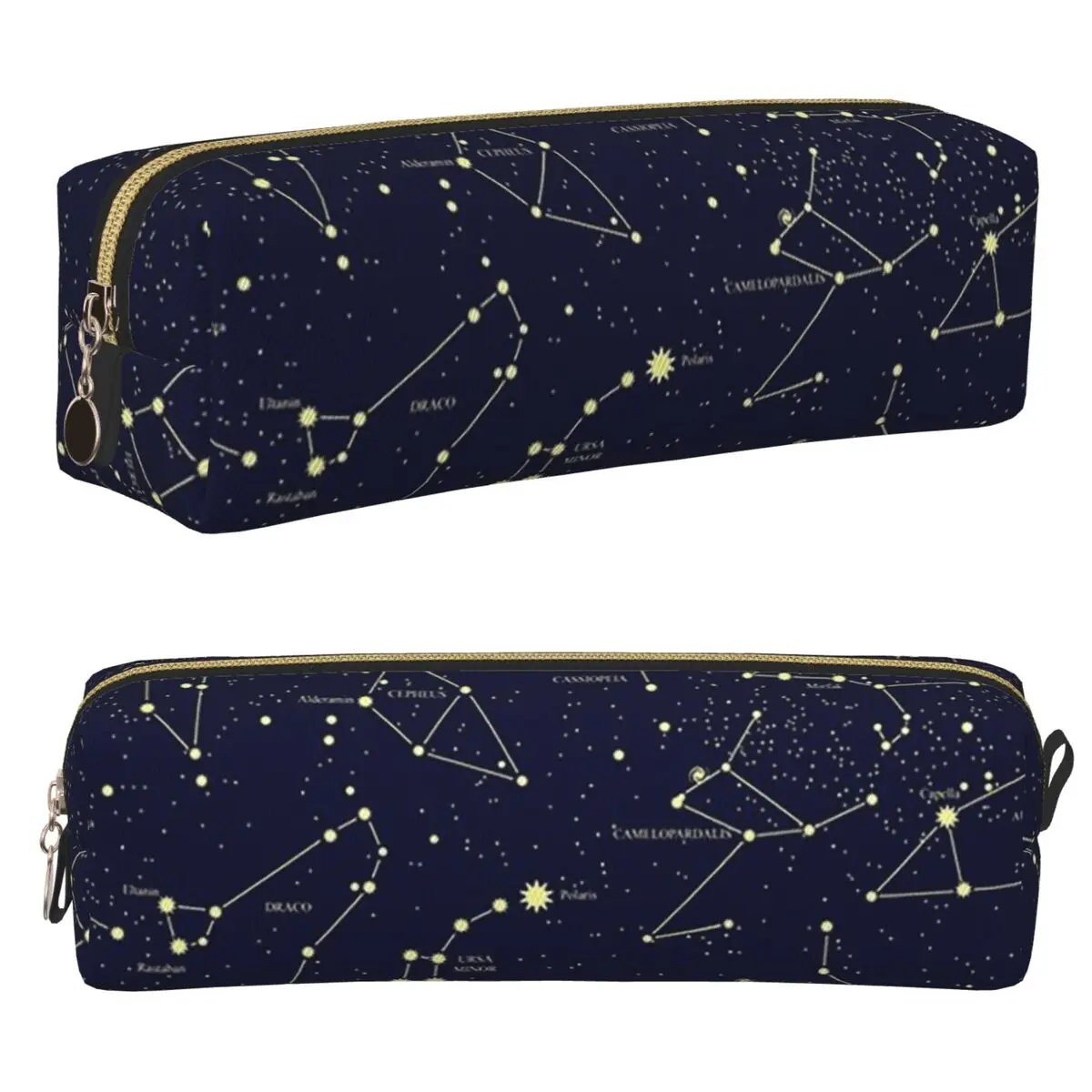 Night Sky Golden Celestial Stars Zodiac Constellations Pencil Cases Large Storage Pen Bags Pen Box Pencil Pouch Cosmetic bag