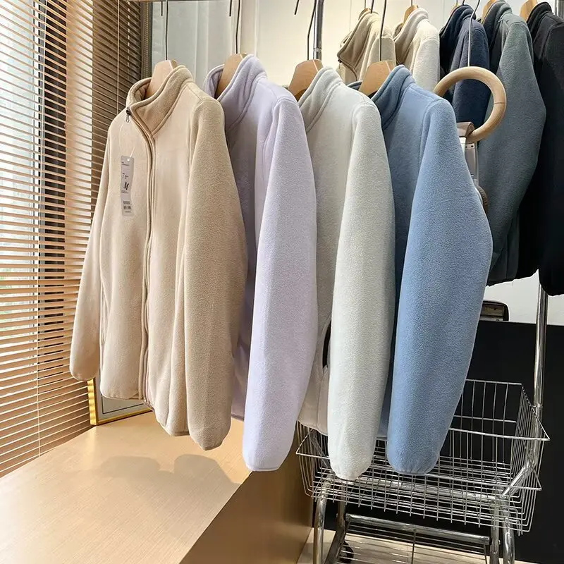 ex Thiened Fce Lined Stand Collar Lamb Fur Jaet Autumn Winter Warm Outerwear for Men And Women