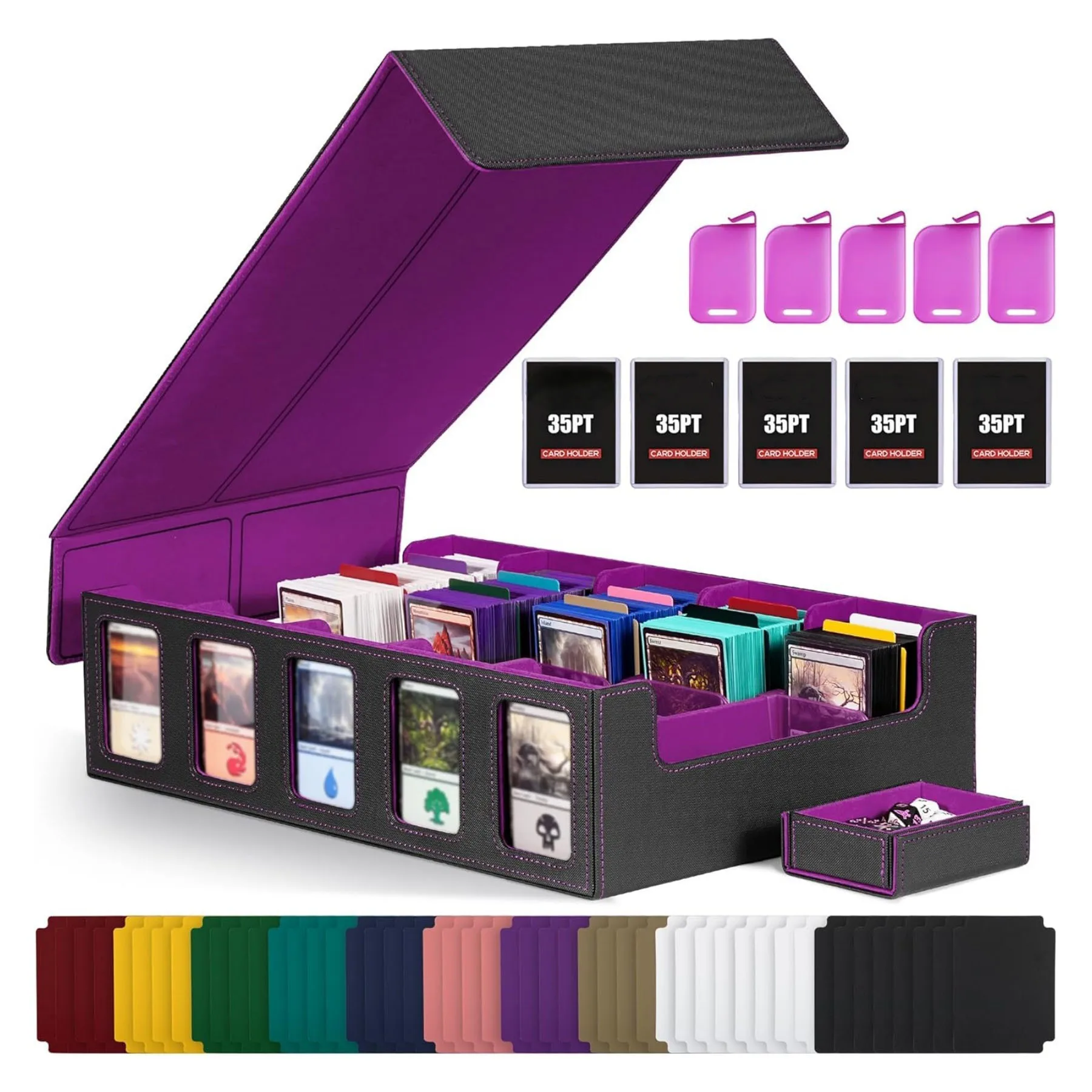 

Trading Card Storage Box with Commander Display , 5-Row Deck Case with Removable Lid; 3900+ Card Deck Box for MTG TCG Sport Card