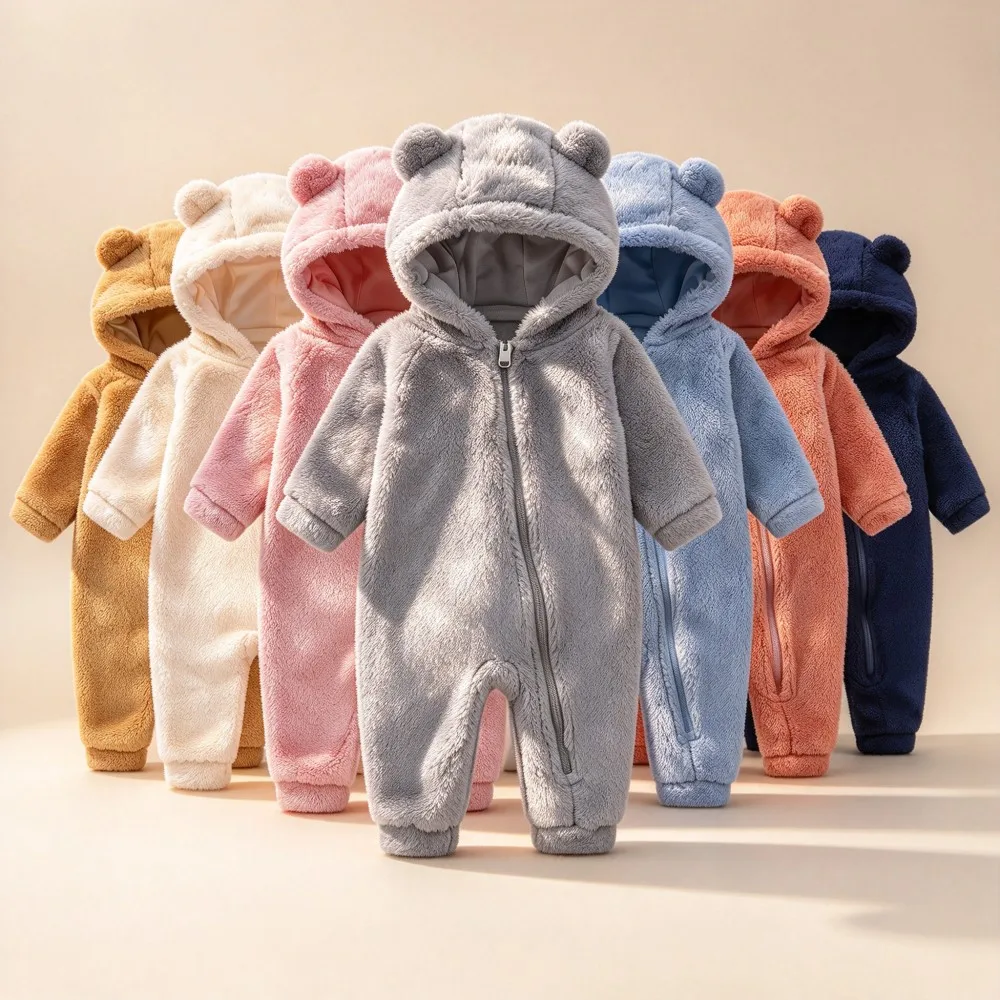 Baby Girls Clothes Newborn 0 to 3 6 9 12 18 Months Baby Romper with Bonnet Boy Toddler 1 2 Years Pink White Blue Winter Clothing