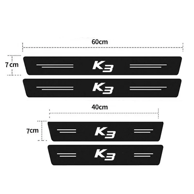 Pegatina protectora para alféizar de puerta de coche, tira de umbral de fibra de carbono para logotipo K3, Protector de parachoques de puerta de